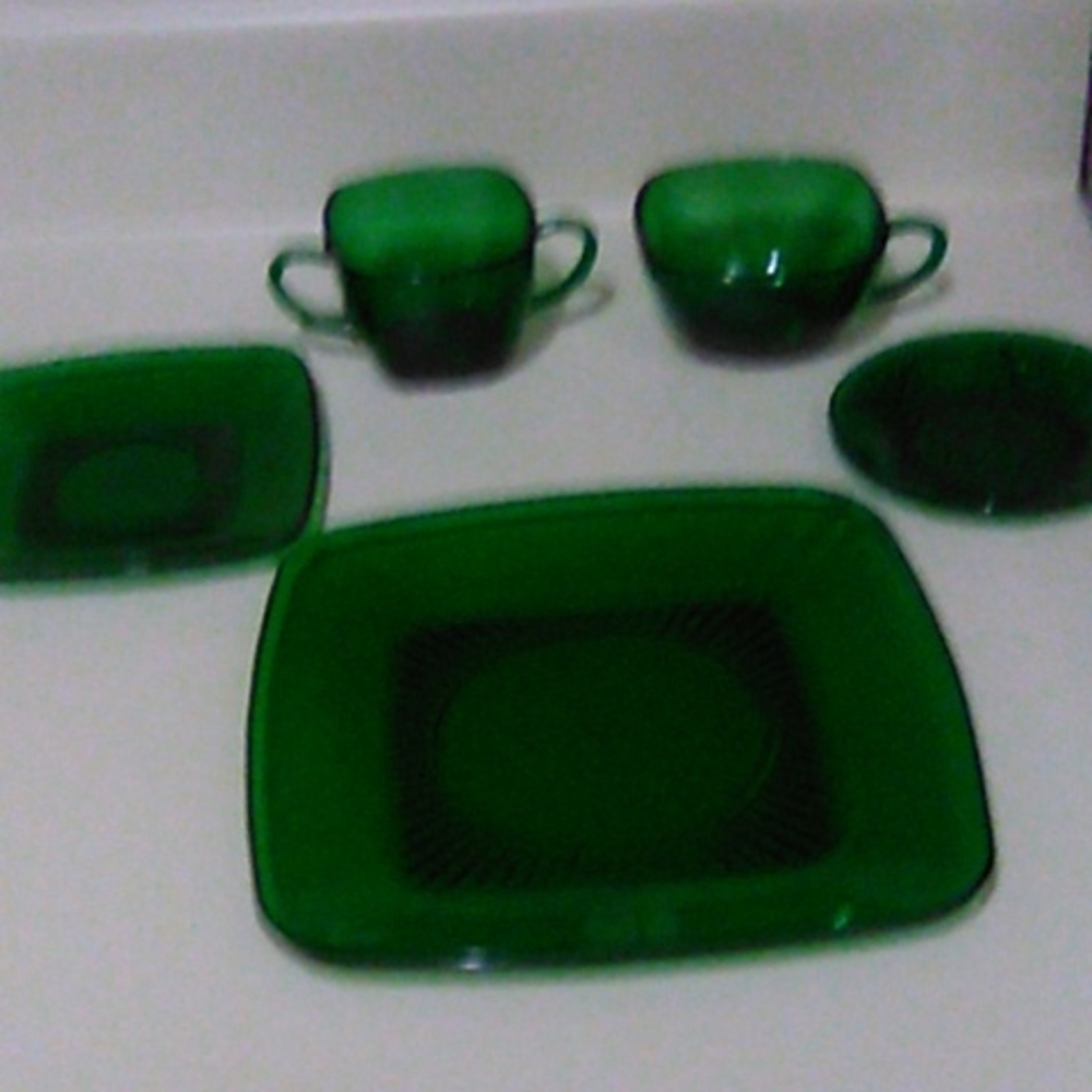 Vintage fire king hocking forest green charm dinner ware